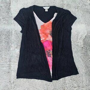 Christopher & Banks Women Top Blouse Short Sleeve Cardigan Styel Size S